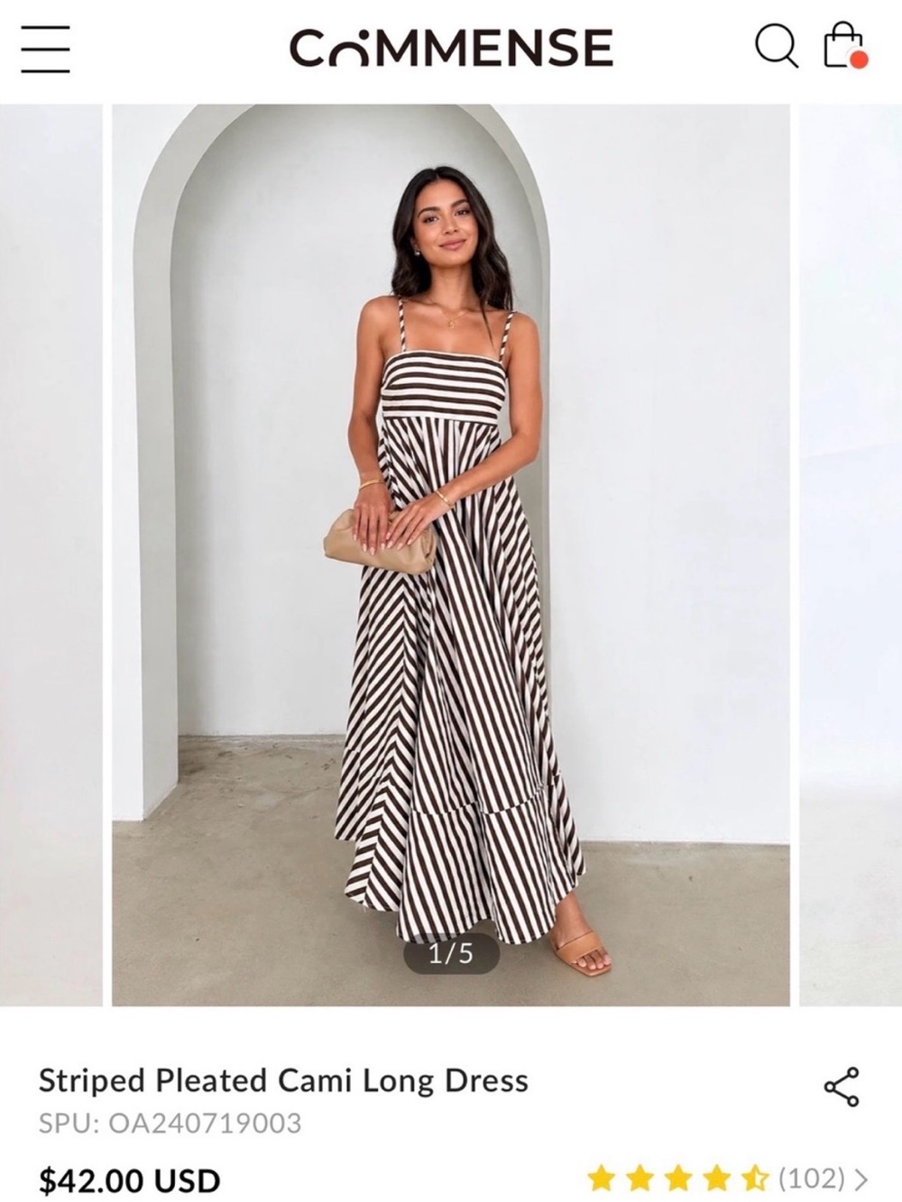Commense Clothing Brown & White Striped Cami Maxi Dress